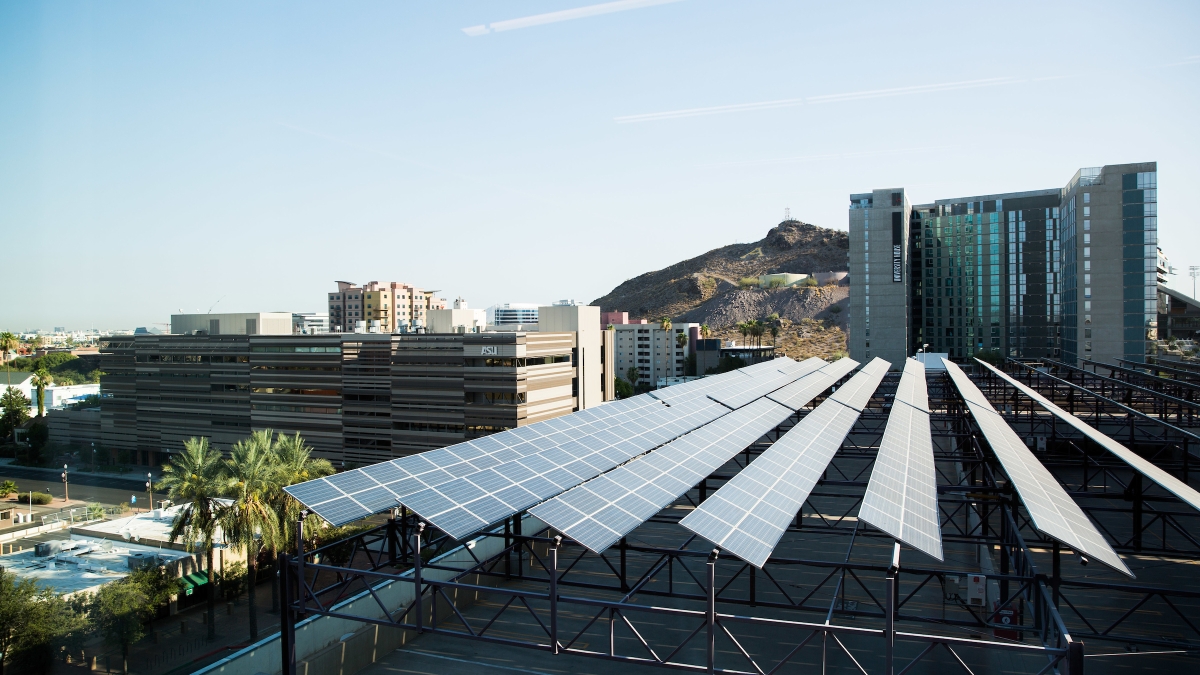 solar panels on parking garage roof