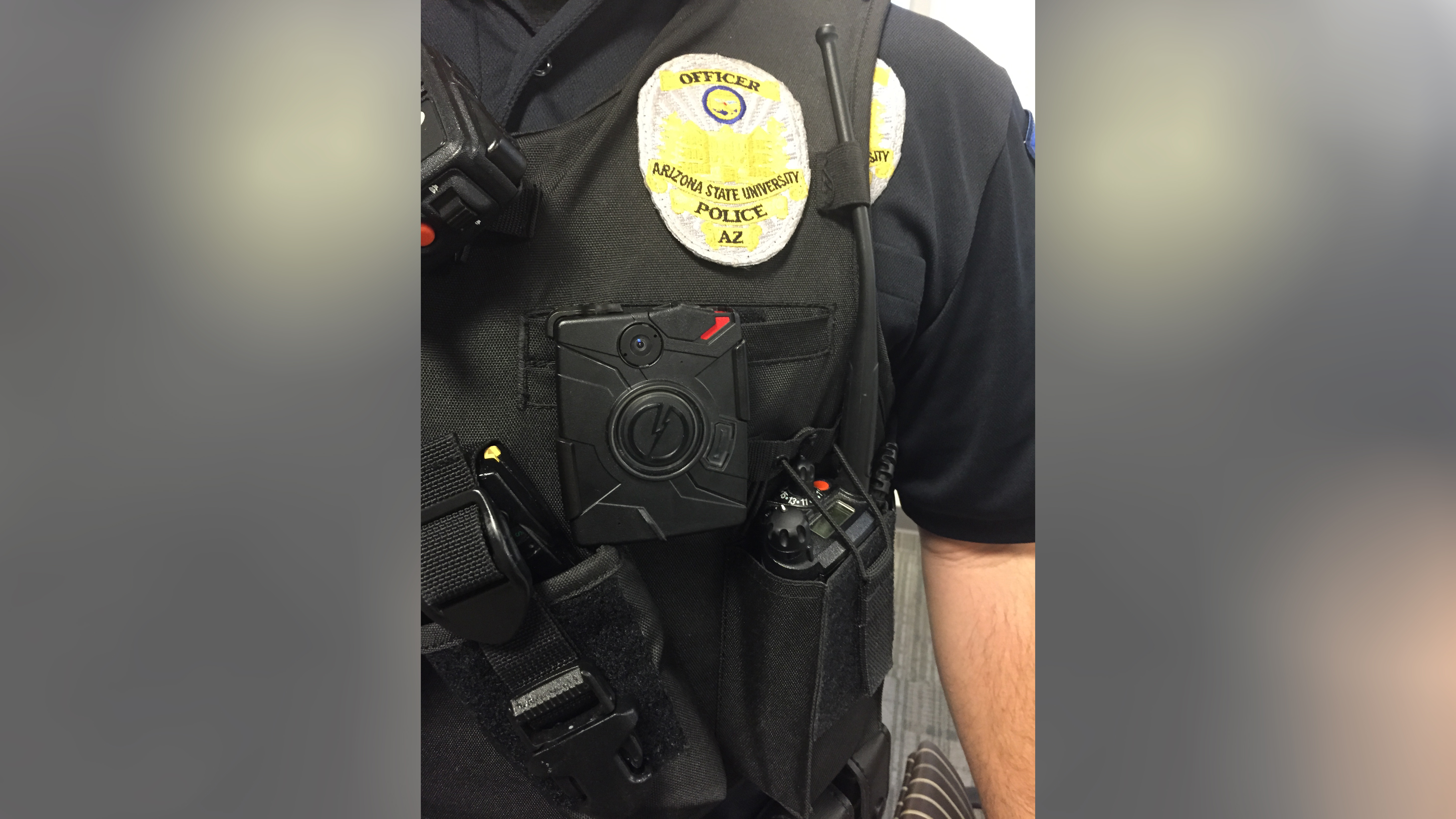 A photograph of a body camera on an ASU Police officer