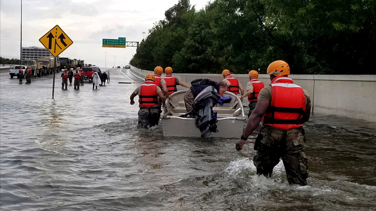 Boat rescue in Houston during Hurricane Harvey