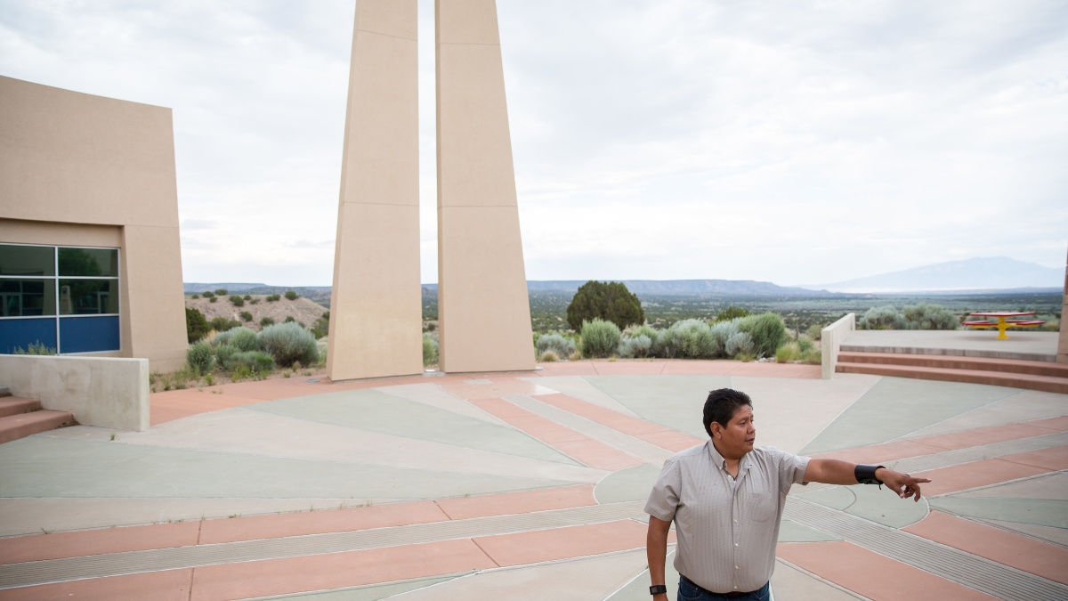 Ken Lucero gives a tour of the T'Siya Day School in New Mexico