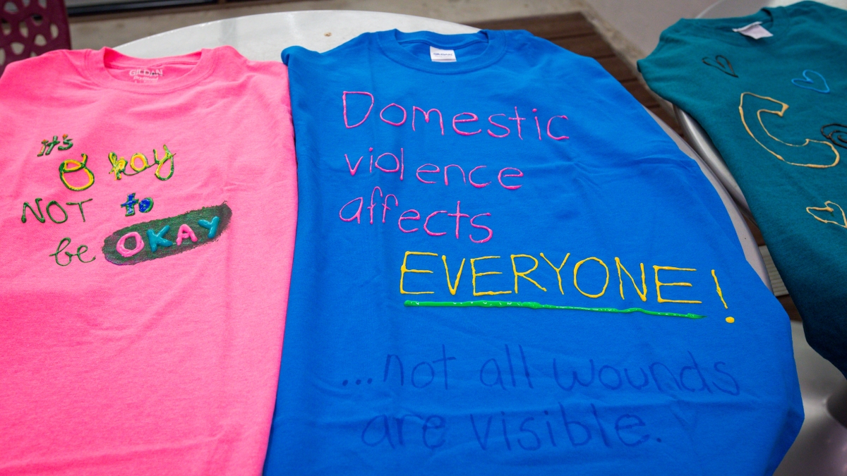 T-shirt featuring anti-domestic violence message