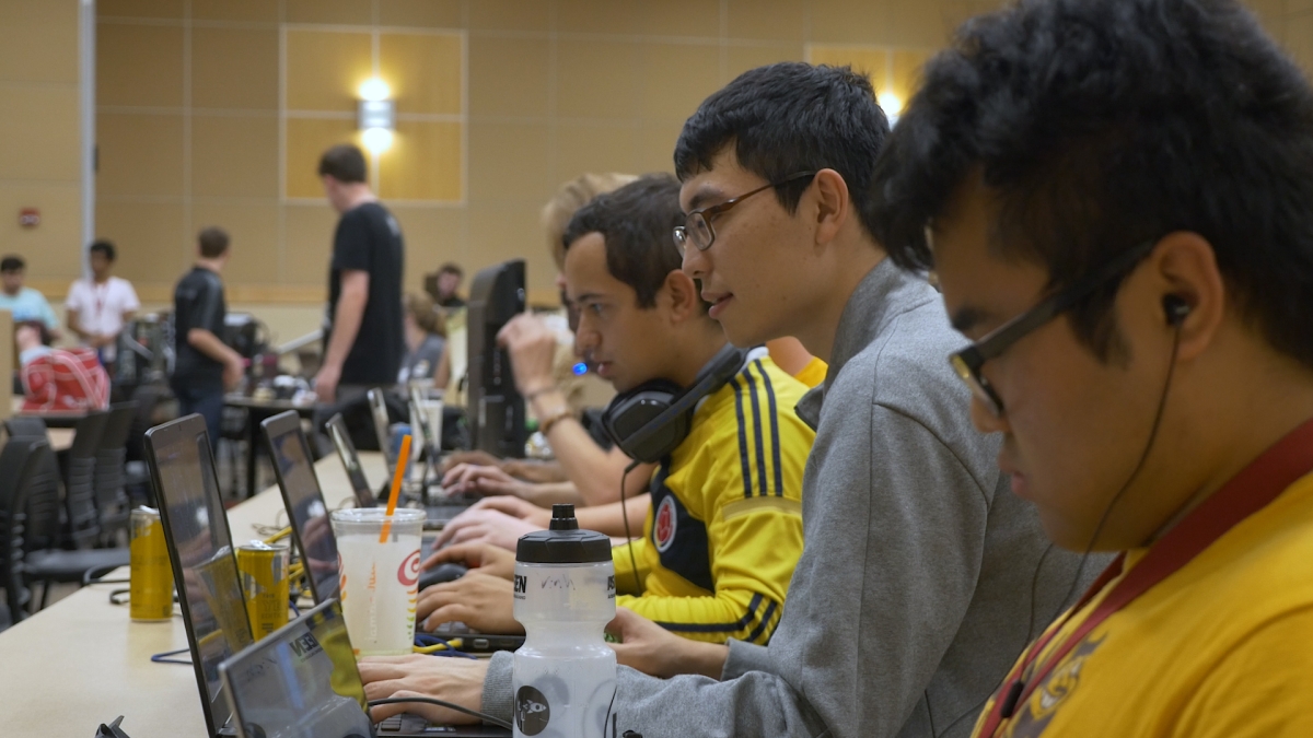 Students engaged in competitive video gaming at the ASU Esports Assocaitions' weekly LAN.
