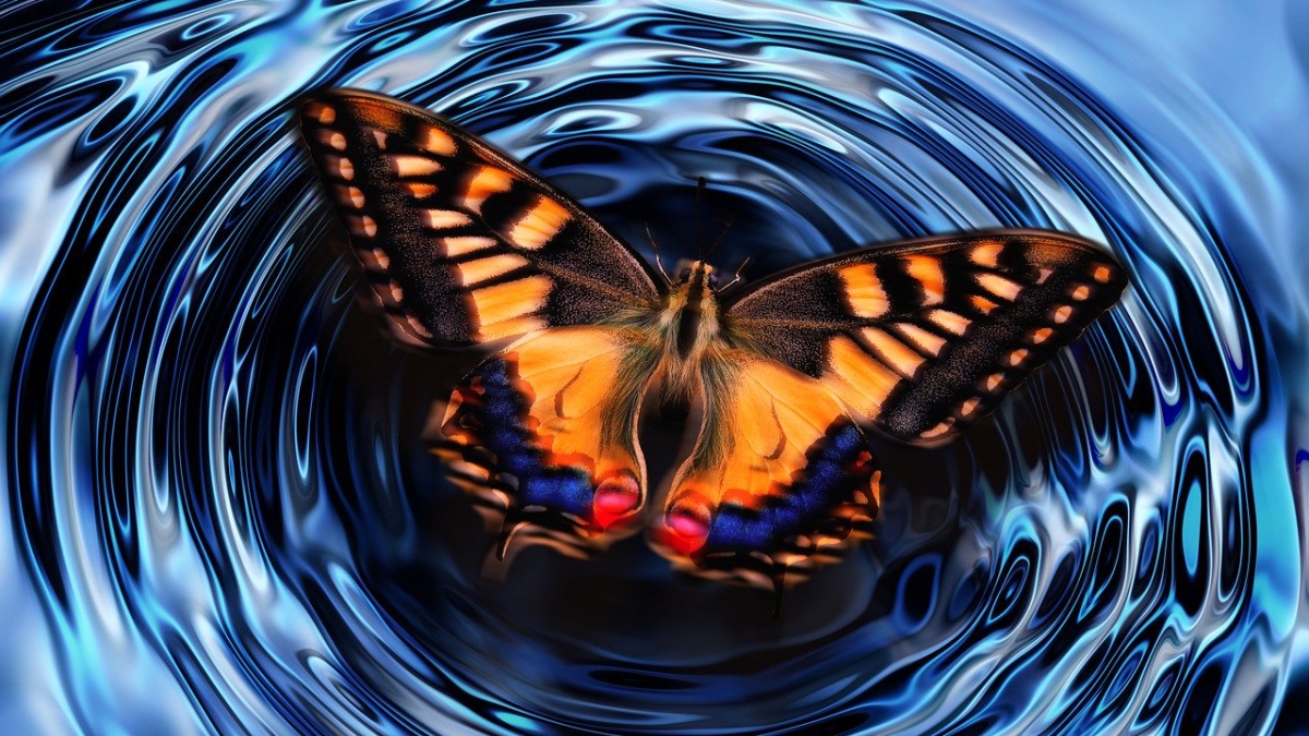 a computer illustration of a butterfly on a pond