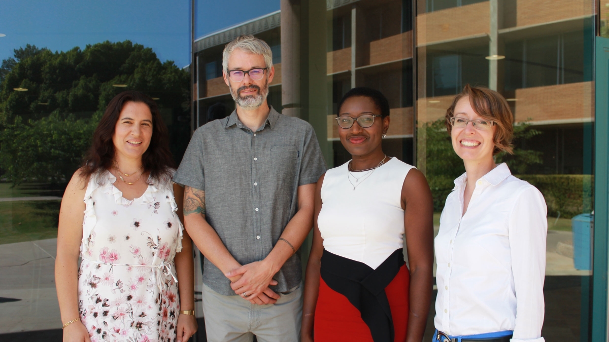 Group portrait of new faculty: Katina Michael, Kirk Jalbert, Timiebi Aganaba-Jeanty and Christy Spackman
