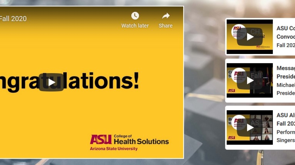 screenshot of College of Health Solutions Fall 2020 convocation ceremony