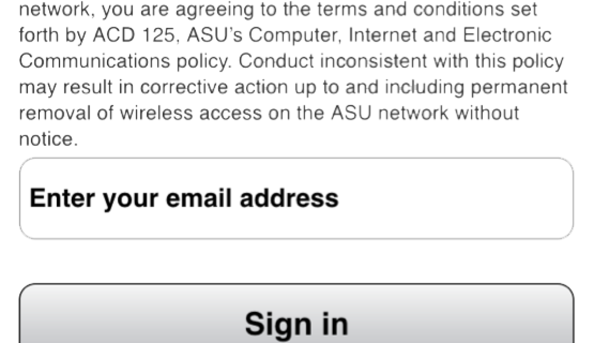 Image of the desktop access screen for ASU&#039;s enhanced guest network.