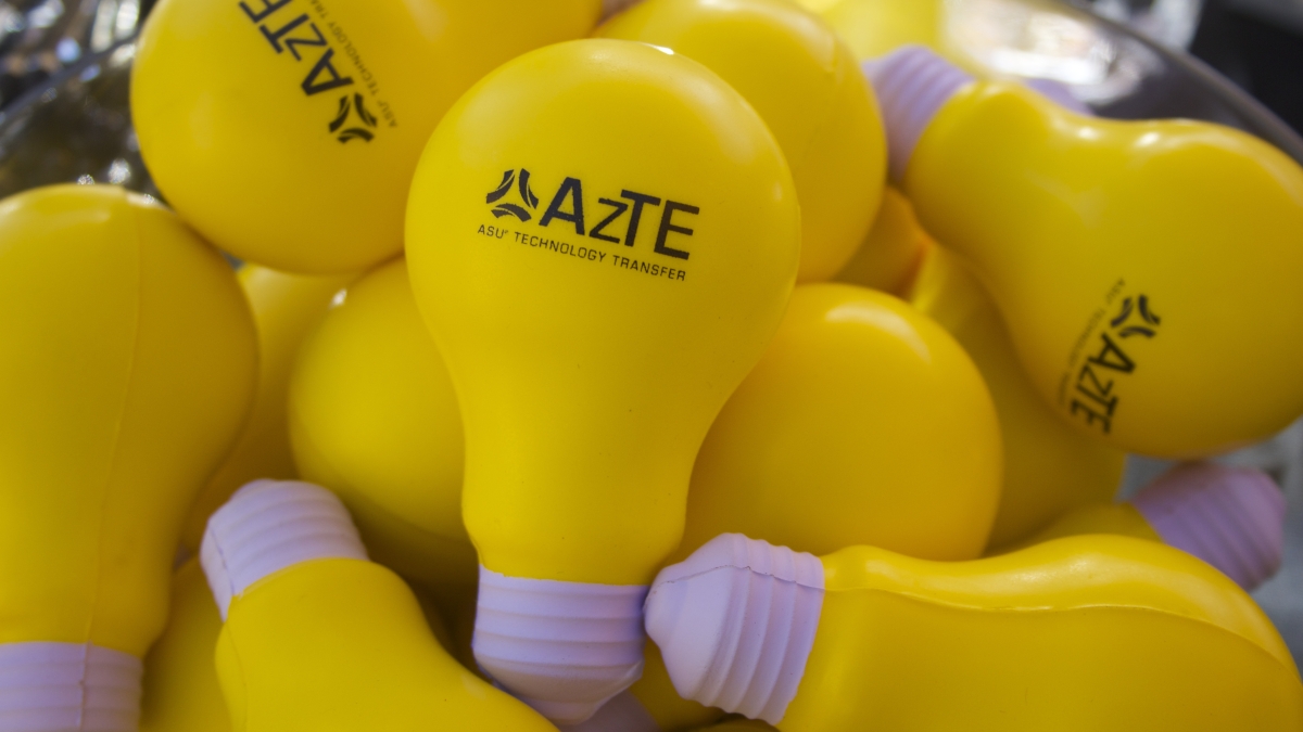 AzTE lightbulb squishy toy with logo