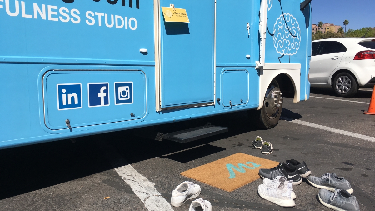 M2 Mobile Mindfulness Truck with shoes outside