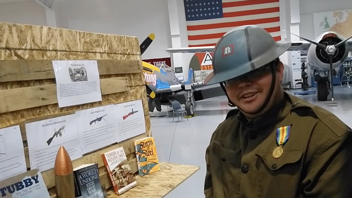 ASU history student dressed as American WWI Doughboy in Trenches