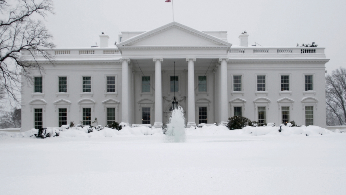 The White House with snow.