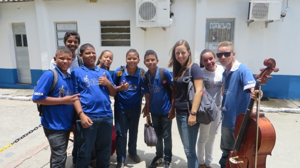 School of Music alum Amy Swietlik with a group of music students in Brazil