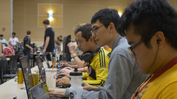 Students engaged in competitive video gaming at the ASU Esports Assocaitions' weekly LAN.