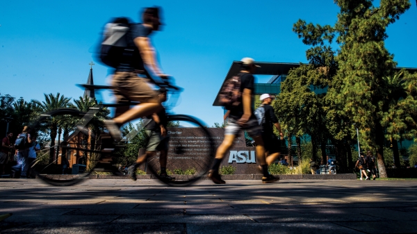 Bicyclist rides along ASU Tempe campus