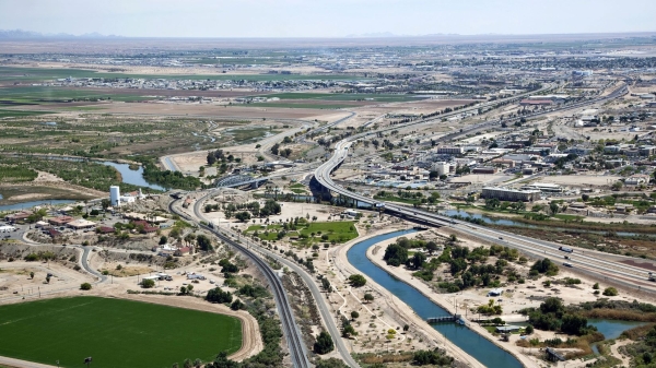 Aerial shot of canals in Yuma.