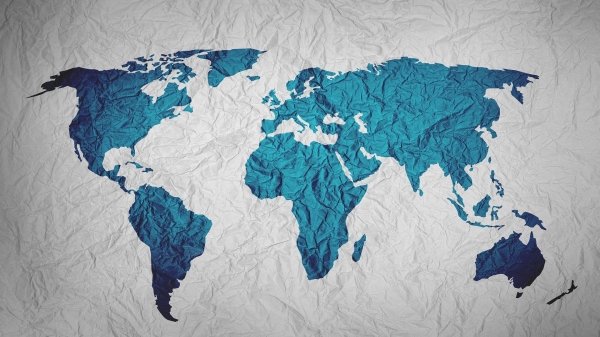 illustration of world map on crinkled paper