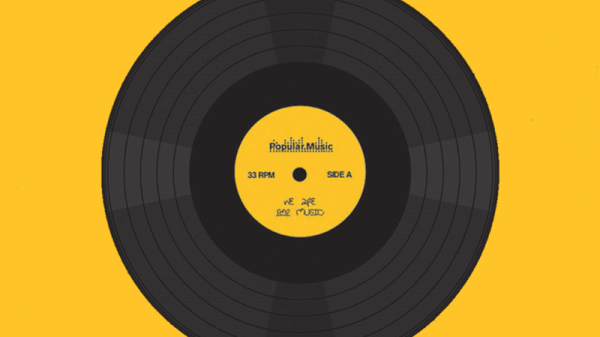 Vinyl record on a yellow background.