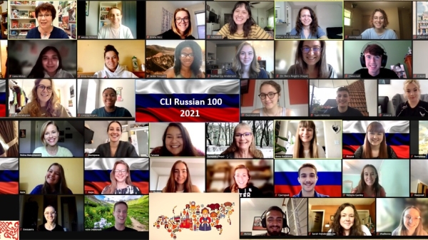 A collage of dozens of students' Zoom images, all of whom were enrolled in first-year Russian.