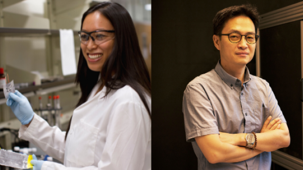 Side-by-side portraits of ASU professors Candace Chan (left) and Dan (Sang-Heon) Shim.