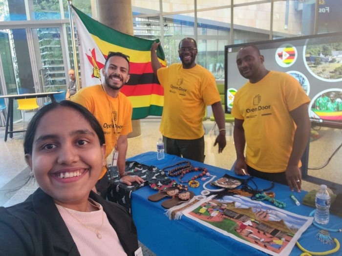 Kanjere and friends at ASU Open Door, held at Thunderbird Global Headquarters and throughout ASU’s Downtown Phoenix campus. Kanjere showcased Zimbabwean culture at the Thunderbird Global Village.
