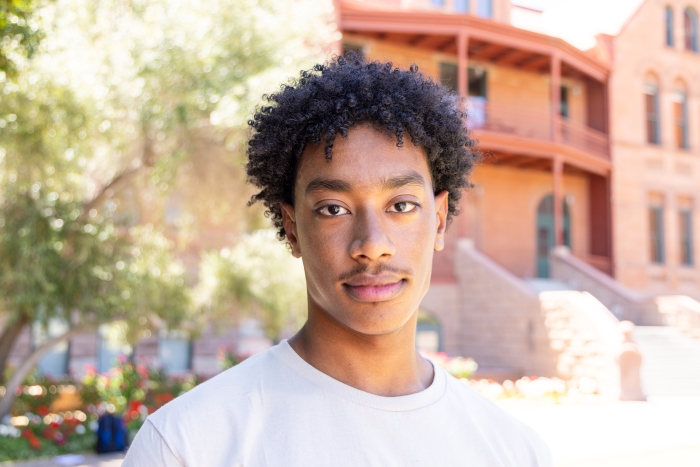 Portrait of student in front of Old Main on Tempe campus