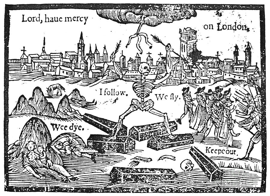 The black death in London. Woodcut, circa 1665. Public domain image from Wikimedia Commons