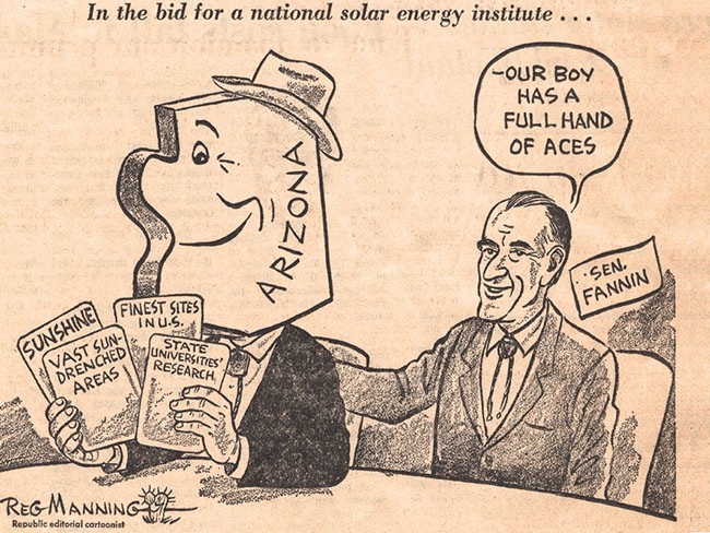 A cartoon depicting solar energy politics in Arizona.