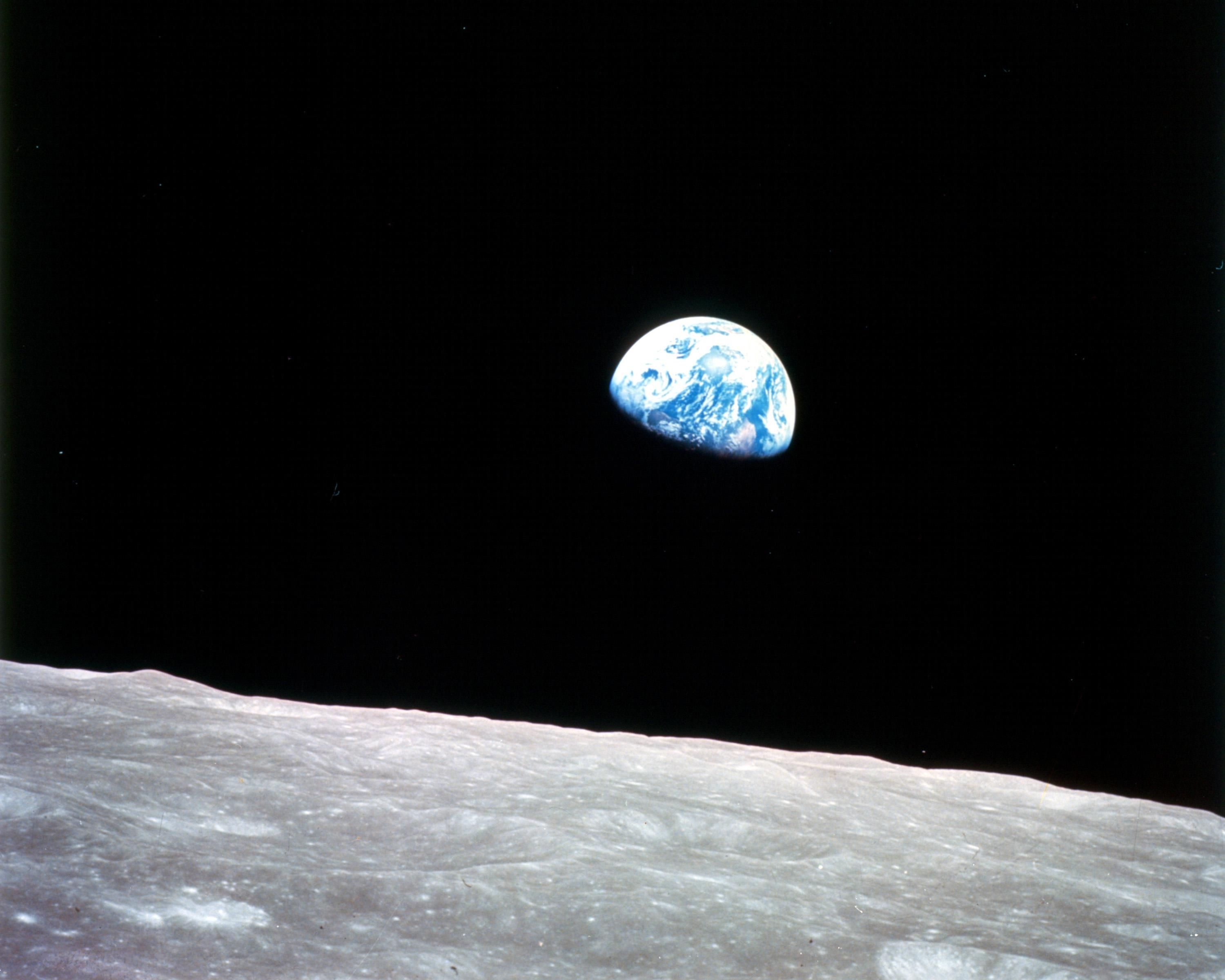The famous "Earthrise" photo, taken on the first manned mission to the moon.