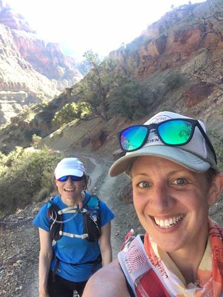 ASU professors Heather Throop and Christy Till take a selfie during a trail run in the Grand Canyon