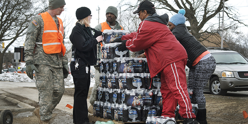 The National Guard distributes water in Flint, Michigan